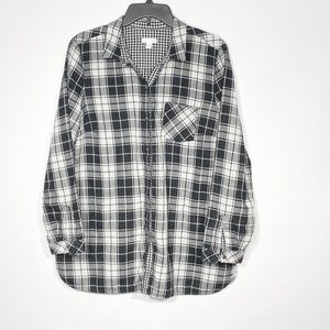 J. Jill Black and White Plaid Button-Down Shirt